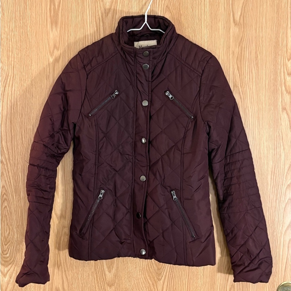 Maralyn & Me Deep Maroon Puffer Jacket with Contrasting Lining